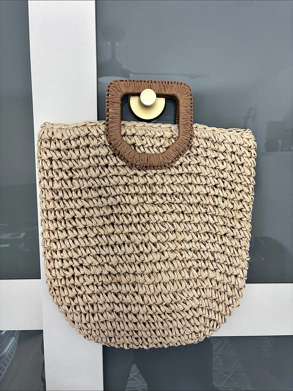 Woven Tote Bag Cream & Brown